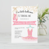 バレリナツツ金ゴールドグリッター紙吹雪1st birthday 招待状 (スタンド正面)