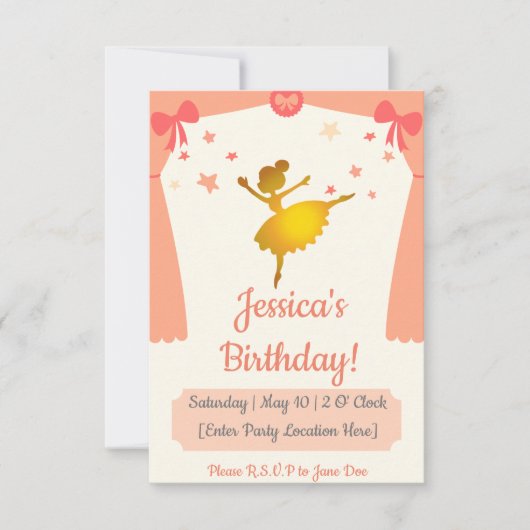 バレリナテーマド誕生日招待状 招待状 (正面)