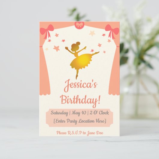 バレリナテーマド誕生日招待状 招待状 (スタンド正面)