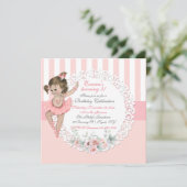 バレリナトゥチュバレエピンクホワイトストライプレース 招待状 (スタンド正面)