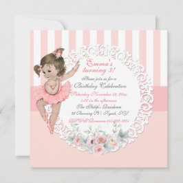 バレリナトゥチュバレエピンクホワイトストライプレース 招待状