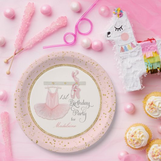 バレリナトゥトゥベビーガールファースト1歳の誕生日パーティー ペーパープレート (パーティー)