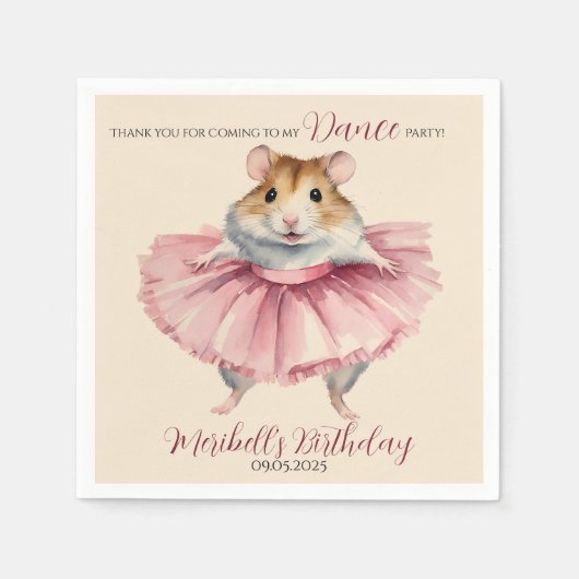 バレリナハムスターガールズ誕生日ダンスパーティー スタンダードカクテルナプキン (正面)