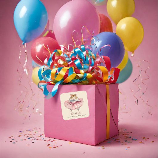 バレリナハムスターガール誕生日サンキューユー スクエアシール