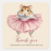 バレリナハムスターガール誕生日サンキューユー スクエアシール (正面)