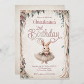 バレリナバニーガール誕生日 招待状 (正面/裏面)