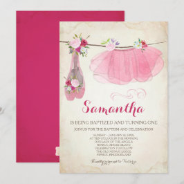 バレリナバプテスマと誕生日ツチュバレエ靴 招待状