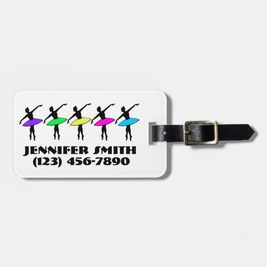 バレリナバレエダンサーパーソナライズされたネオンタトゥス ラゲッジタグ (正面横)