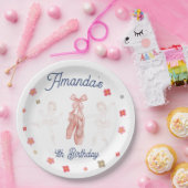 バレリナバレエピンクパターン誕生日紙プレート ペーパープレート (パーティー)