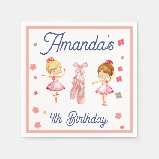 バレリナバレエピンクパターン誕生日 スタンダードカクテルナプキン (正面)