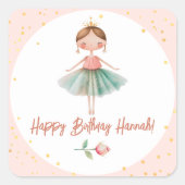 バレリナバレエピンク誕生日 スクエアシール (正面)