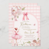 バレリナピンクジンガムフローラアーチベイビーシャワー 招待状 (正面/裏面)