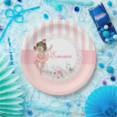 バレリナピンクツツストライプゥー花レース ペーパープレート (パーティー)