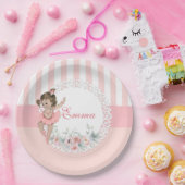 バレリナピンクツツストライプゥー花レース ペーパープレート (パーティー)