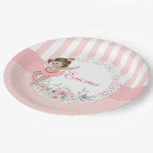 バレリナピンクツツストライプゥー花レース ペーパープレート (アングル)