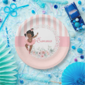 バレリナピンクツツストライプゥー花レース ペーパープレート (パーティー)