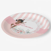 バレリナピンクツツストライプゥー花レース ペーパープレート (アングル)