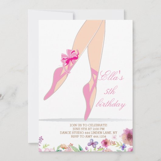 バレリナピンクバースデーパーティ招待状 招待状 (正面)