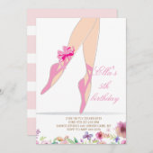 バレリナピンクバースデーパーティ招待状 招待状 (正面/裏面)