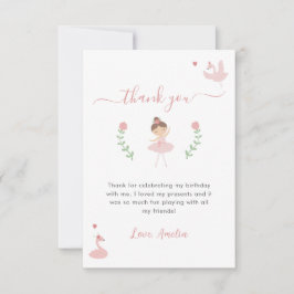 バレリナピンクパステルかわいい誕生日 サンキューカード
