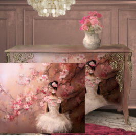 バレリナピンクブロッサムツリーポートレートアート 薄葉紙