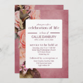 バレリナピンク花模様葬儀お祝いオブ・ライフ 招待状 (正面/裏面)