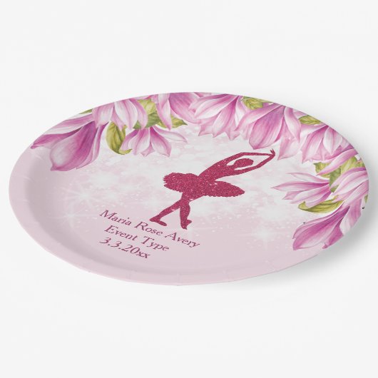 バレリナピンク誕生日 パーソナライズされた ペーパープレート (アングル)