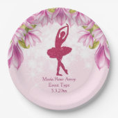 バレリナピンク誕生日 パーソナライズされた ペーパープレート (正面)