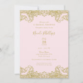 バレリナピンク&金ゴールドレースエレガントブライダルシャワー 招待状 (正面)