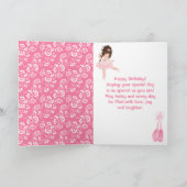 バレリナブラウンヘアガールピンクハッピーバースデーカード カード (内部)
