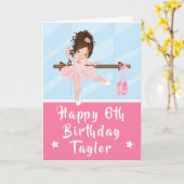 バレリナブラウンヘアガールピンクハッピーバースデーカード カード (黄色い花)