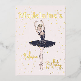 バレリナブルートゥーガールズバースデーパーティー 箔招待状