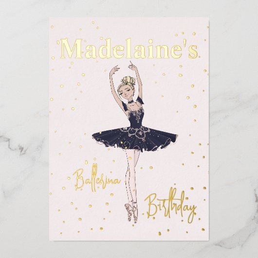 バレリナブルートゥーガールズバースデーパーティー 箔招待状 (正面)