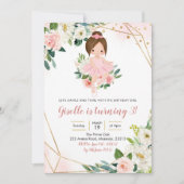 バレリナブロンドガールピンク金ゴールドフローラ招待状 招待状 (正面)