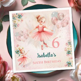 バレリナブロンドピンクティール（緑がかった色）フローラガーリー誕生日 スタンダードカクテルナプキン