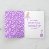 バレリナブロンドヘアガールパープルハッピーバースデーC カード (内部)