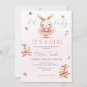 バレリナブンニエオベビーバニーガールベイビーシャワー 招待状 (正面)