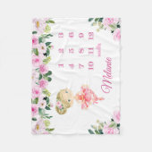 バレリナベビー月刊マイルストーントラッカーピンク  フリースブランケット (正面)