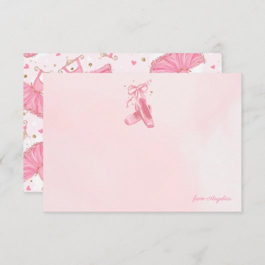 バレリナポインテシューズツチュノートカパーソナライズされたード 招待状 (正面/裏面)