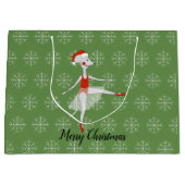 バレリナマウスクリスマススノーフレークスグリーン ラージペーパーバッグ (正面)