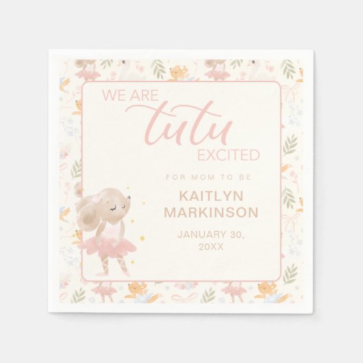 バレリナマウスツツ興奮ベビーシャワー スタンダードカクテルナプキン (正面)