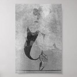 バレリナレッドヘアウーマン体シルバーブラックグレー ポスター