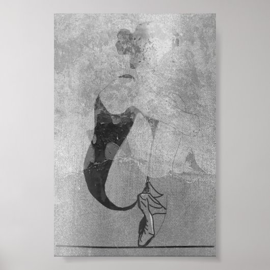 バレリナレッドヘアウーマン体シルバーブラックグレー ポスター (正面)