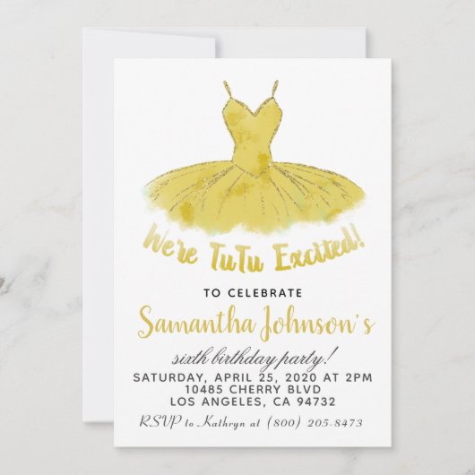 バレリナートゥ誕生日招待状 招待状 (正面)