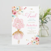 バレリナ誕生日ピンクミント&金ゴールドフローラバレエ 招待状 (スタンド正面)