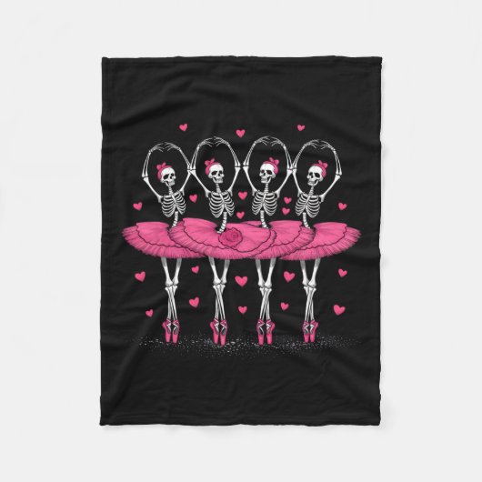 バレリナ骨格ダンス面白いハロウィーンバレエ フリースブランケット (正面)