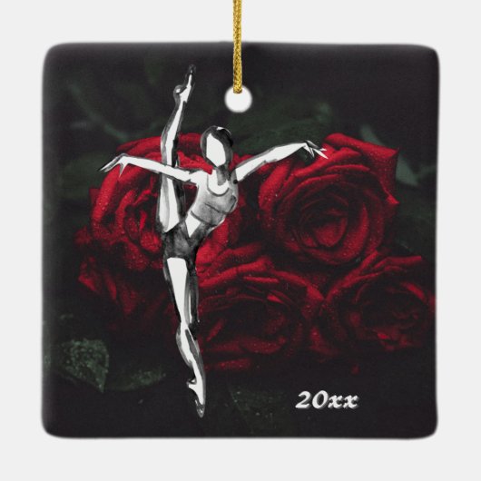 バレリパーソナライズされたーナとバラバレエのクリスマス セラミックオーナメント (裏面)