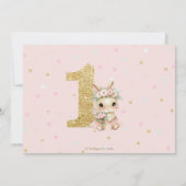 バレリーナうさぎのピンクの1歳の誕生日フォト 招待状 (裏面)