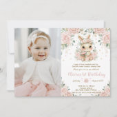 バレリーナうさぎの1歳2歳3歳の誕生日写真 招待状 (正面)
