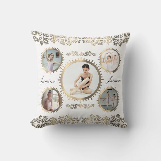 バレリーナかわいらし金ゴールドセピアフォトコラージュ クッション (正面)